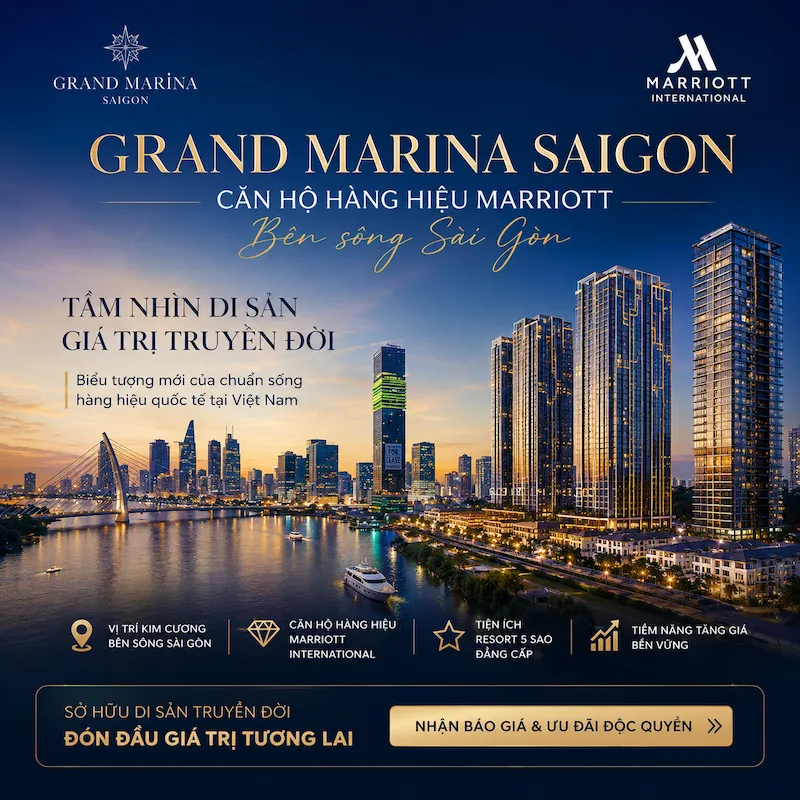 Toàn cảnh căn hộ Grand Marina Saigon nhìn từ sông Sài Gòn Quận 1