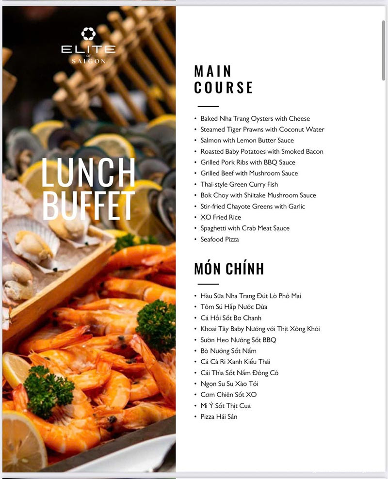 Lunch Menu du thuyền Elite Of Saigon